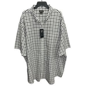 Haggar 4XLT Shirt Black White Plaid Linen Blend Button Down Short Sleeve 4X Tall